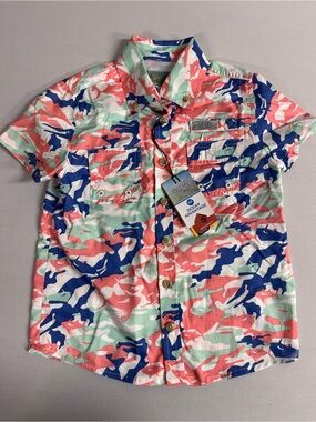Brand New-Ocean+Coast Boy’s Bungee Aqua Camo Button Down Shirt